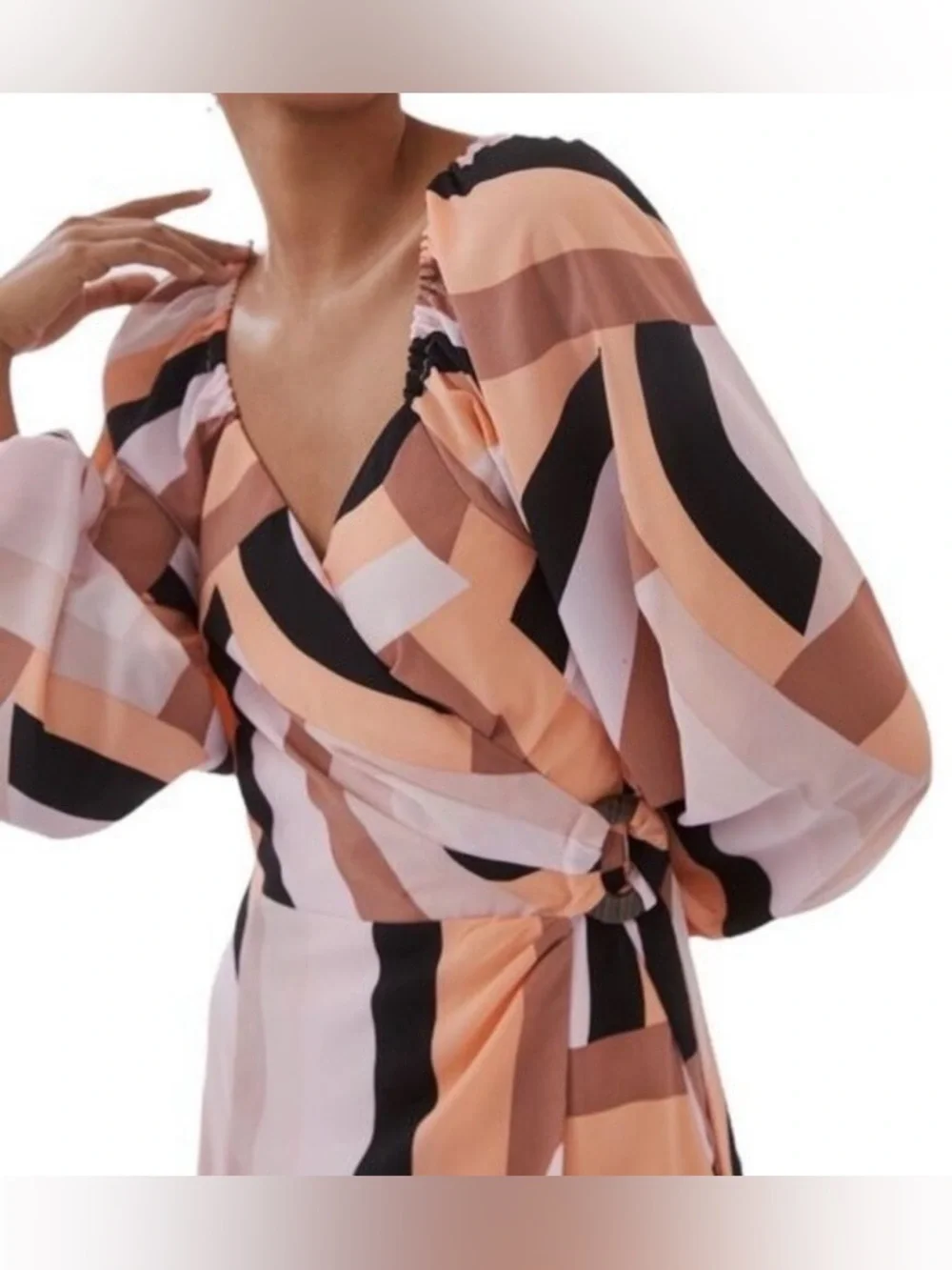 Anthropologie Hutch Women’s Mod Geo Wrap Mini Dress Puff Sleeves Size M - Picture 2 of 10